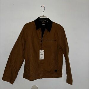 Zara Men's Tan Jacket with Black Collar